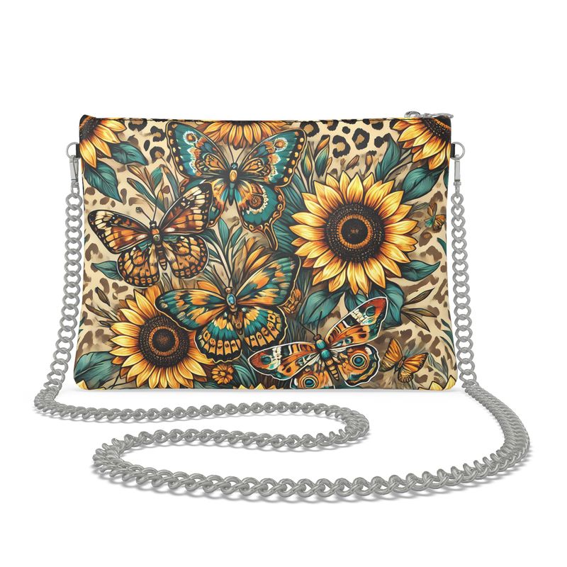 Butterflies Sunflowers Cheetah Full Grain Nappa Leather HandBag