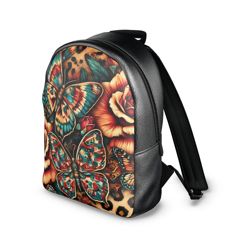 Butterflies Roses Cheetah Full Grain Nappa Leather Backpack