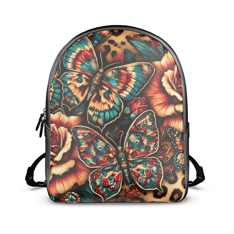 Butterflies Roses Cheetah Full Grain Nappa Leather Backpack