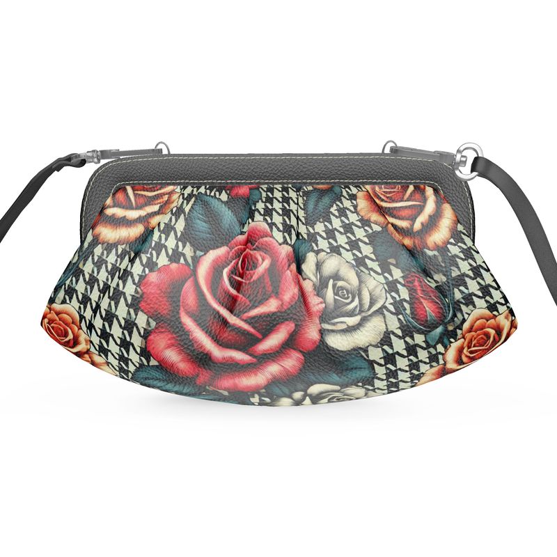 Houndstooth Roses Pleated Full Grain Nappa Leather