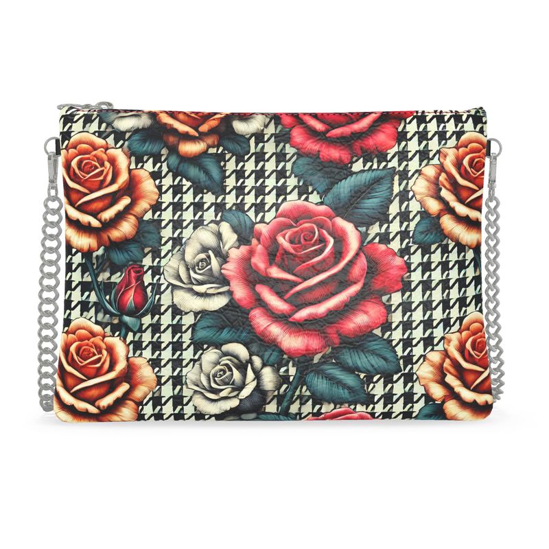 Houndstooth Roses  Full Grain Nappa Leather crossbody