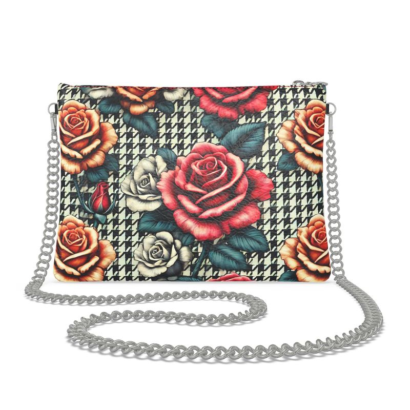 Houndstooth Roses  Full Grain Nappa Leather crossbody