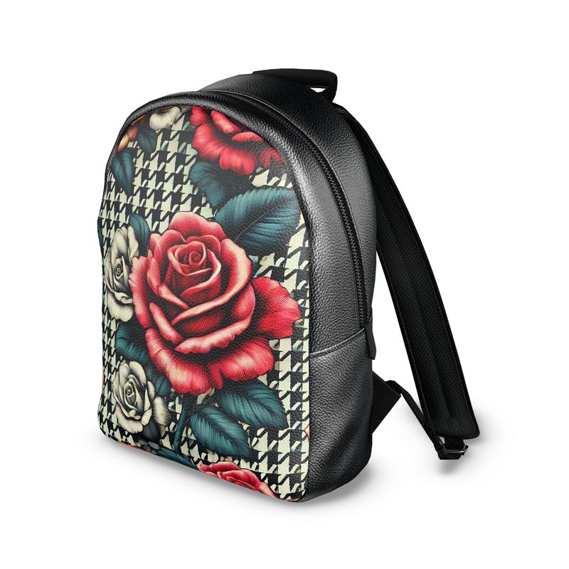 Houndstooth Roses Full Grain Nappa Leather Backpack