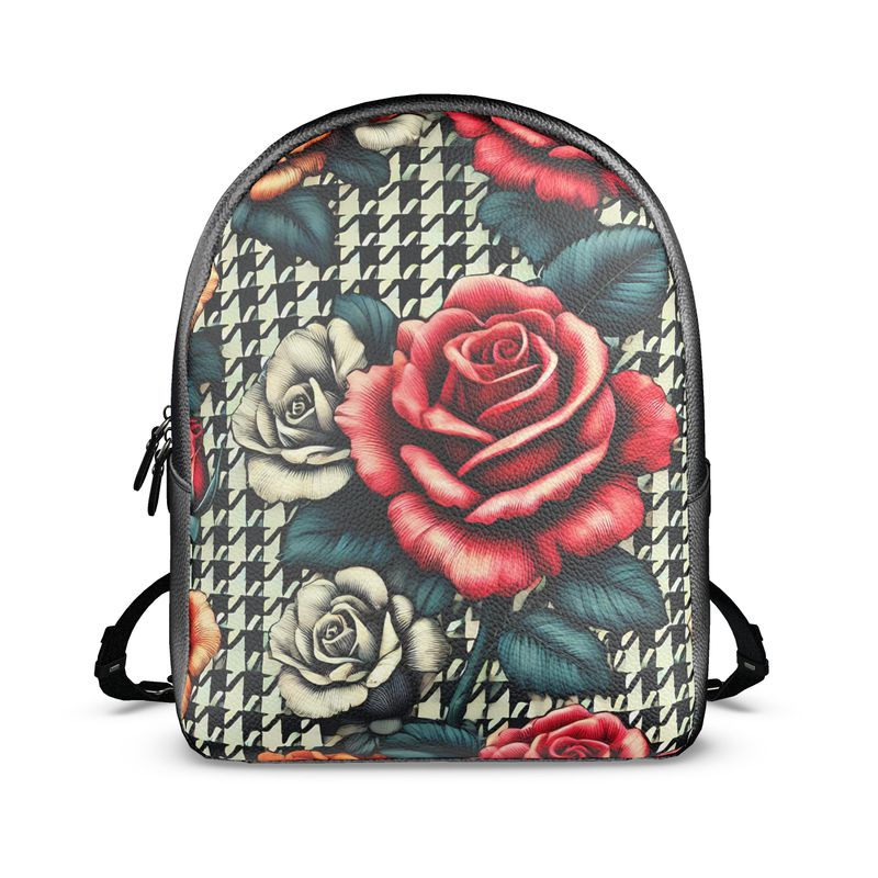 Houndstooth Roses Full Grain Nappa Leather Backpack