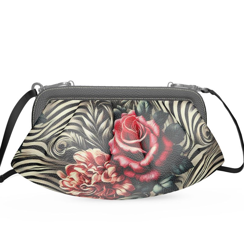 Zebra Print Roses Pleated Full Grain Nappa Leather