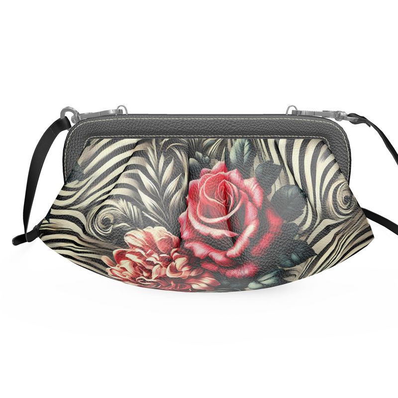 Zebra Print Roses Pleated Full Grain Nappa Leather