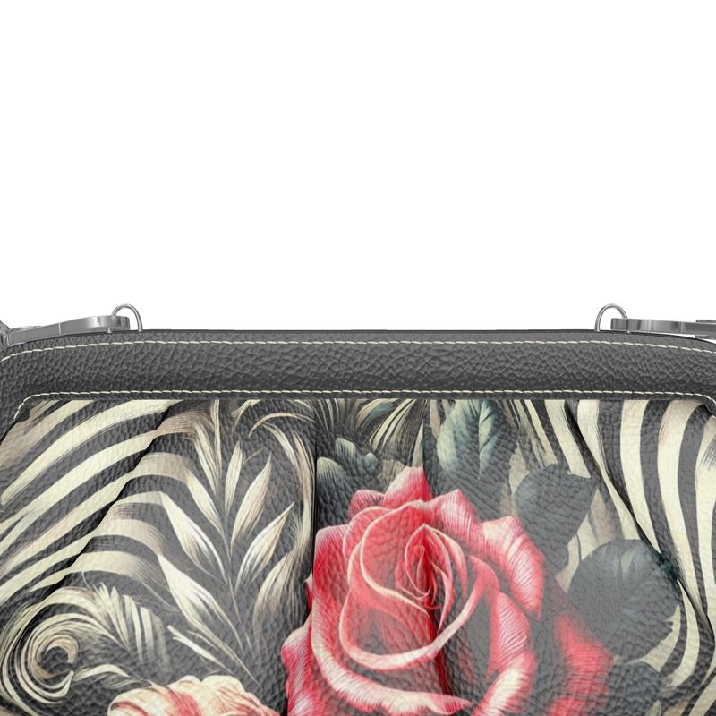 Zebra Print Roses Pleated Full Grain Nappa Leather