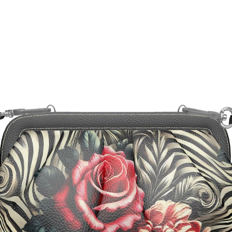 Zebra Print Roses Pleated Full Grain Nappa Leather