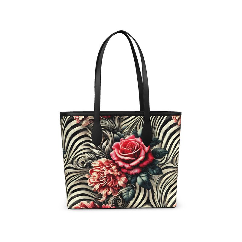 Zebra Print Roses Full Grain Nappa Leather Tote