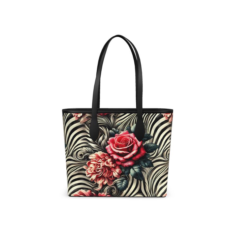 Zebra Print Roses Full Grain Nappa Leather Tote