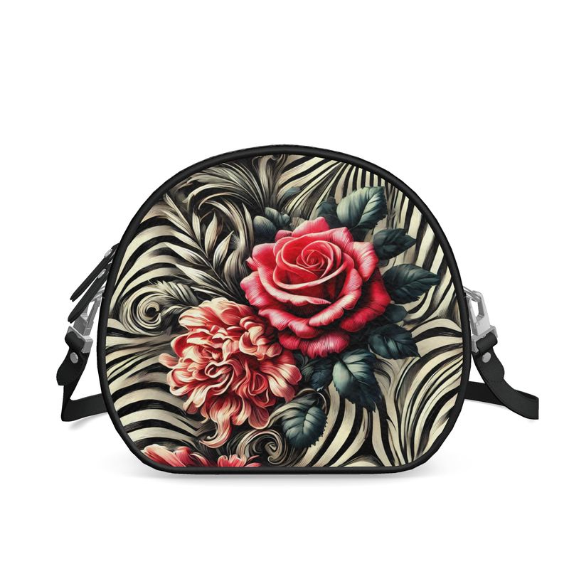 Zebra Print Roses Full Grain Nappa Leather Round Box Bag