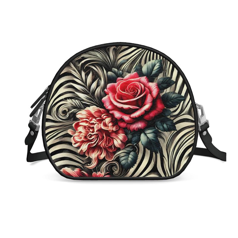 Zebra Print Roses Full Grain Nappa Leather Round Box Bag