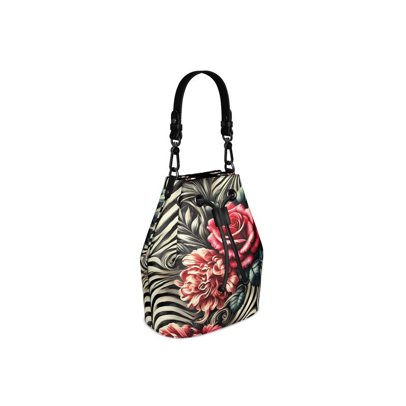 Zebra Print Roses Full Grain Nappa Leather Bucket Bag