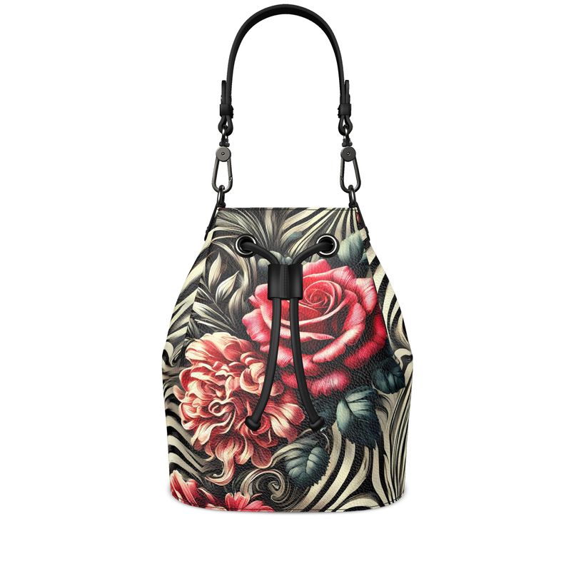 Zebra Print Roses Full Grain Nappa Leather Bucket Bag