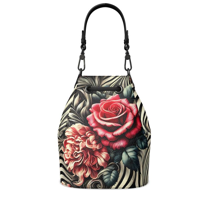 Zebra Print Roses Full Grain Nappa Leather Bucket Bag