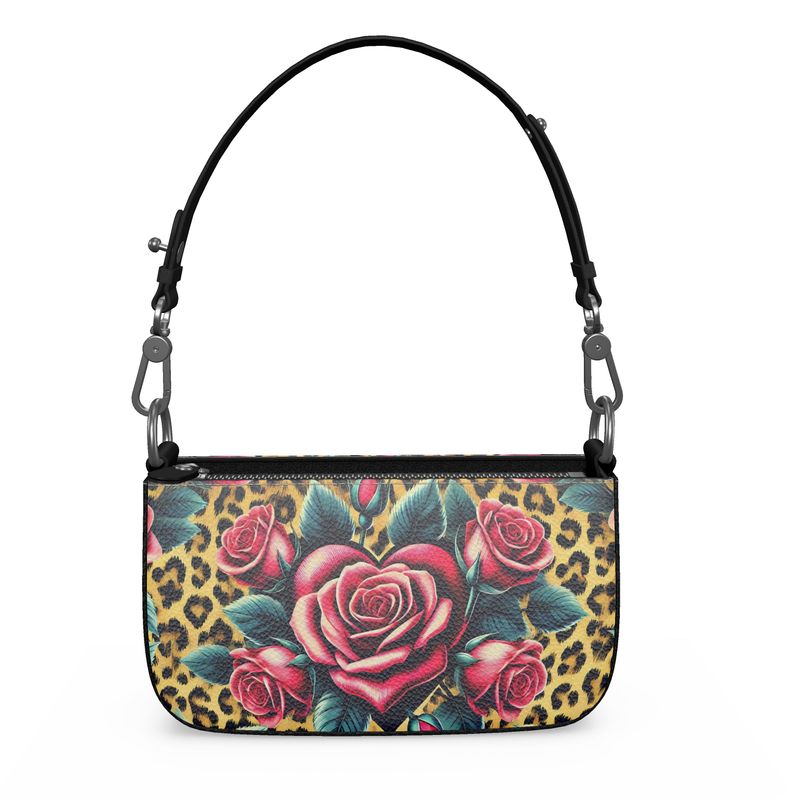 Heart Roses Cheetah Print Full Grain Nappa Leather Bag