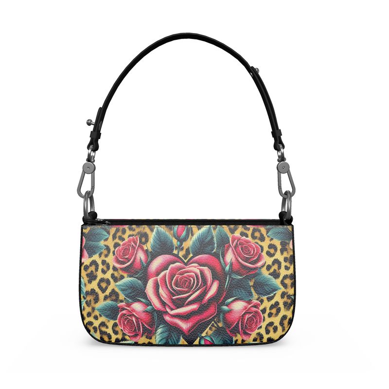 Heart Roses Cheetah Print Full Grain Nappa Leather Bag