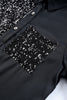 Black Sequin Splicing Pocket Buttoned Shirt Tunic