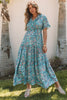 Sky Blue Paisley Print Boho Holiday Ruffle Tiered Maxi Dress