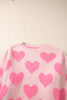 Light Pink Valentine's Day Heart Jacquard Knit Sweater