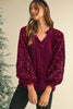 Evergreen Velvet Sequin Patchwork Sleeve Button Up Blouse