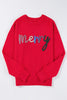 Fiery Red Tinsel Merry Letter Drop Shoulder Baggy Sweater