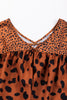 Brown Leopard V Neck Lantern Sleeve Tunic Blouse