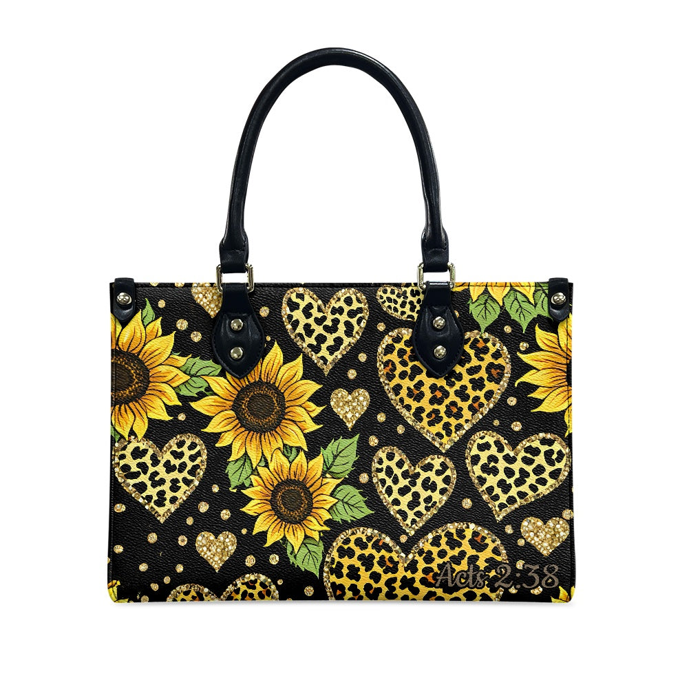 Acts 2:38 Apostolic Sunflower Cheetah Leopard Print Hearts Bag Purse Shoulder Bag