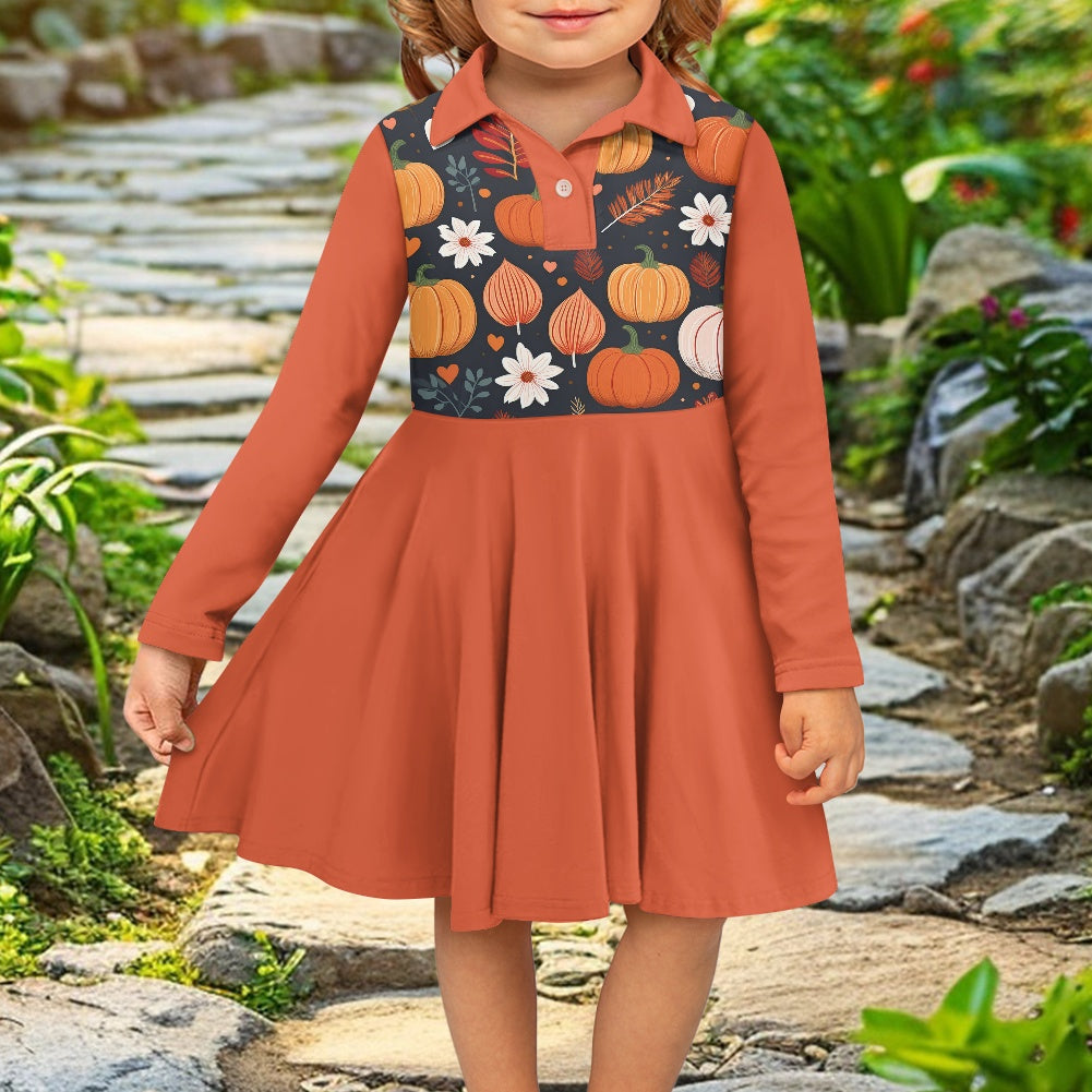 Children's long-sleeved polo shirt midi skirt