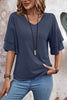 Dune Solid Color V Neck Double Layer Sleeve Loose T-Shirt