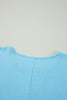 Aruba Blue Plain Crinkled Bracelet Sleeve Flowy Top