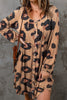 Leopard Print Button Front Bubble Sleeve Loose Knit Dress