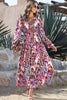 Violet V Neck Floral Print Empire Waist Maxi Dress