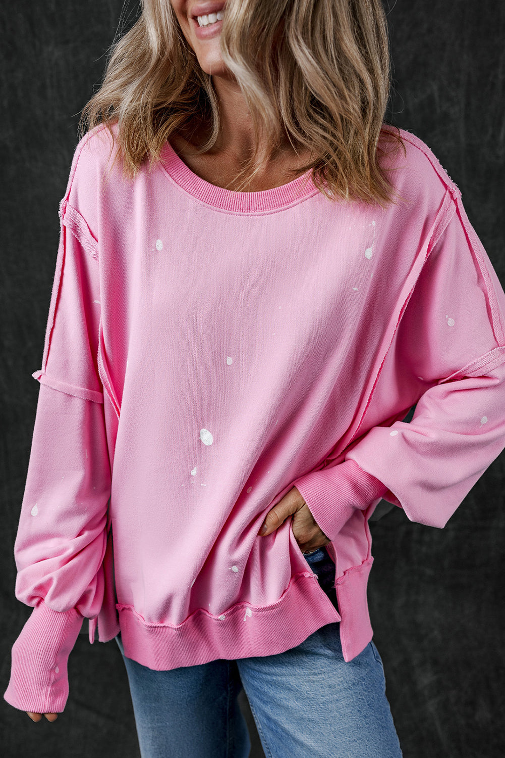 Bonbon Exposed Seam Splatter Paint Baggy Sweatshirt