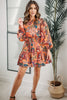 Tropical Print Tie Waist Lantern Sleeve Tunic