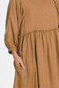 Zenana Washed Linen Pleated Puff Sleeve Tunic Dress