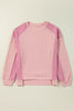 Apricot Pink Waffle and Ribbed Patchwork Sweatshirt