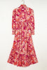 Rose Floral Print Buttoned Smocked High Waist Maxi Dress