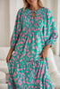 Sky Blue Abstract Print Puff Sleeve Smocked V Neck Maxi Dress