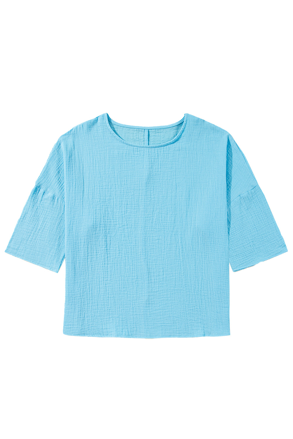 Aruba Blue Plain Crinkled Bracelet Sleeve Flowy Top