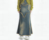 Women's Asymmetrical Vintage Star Denim Long Skirt