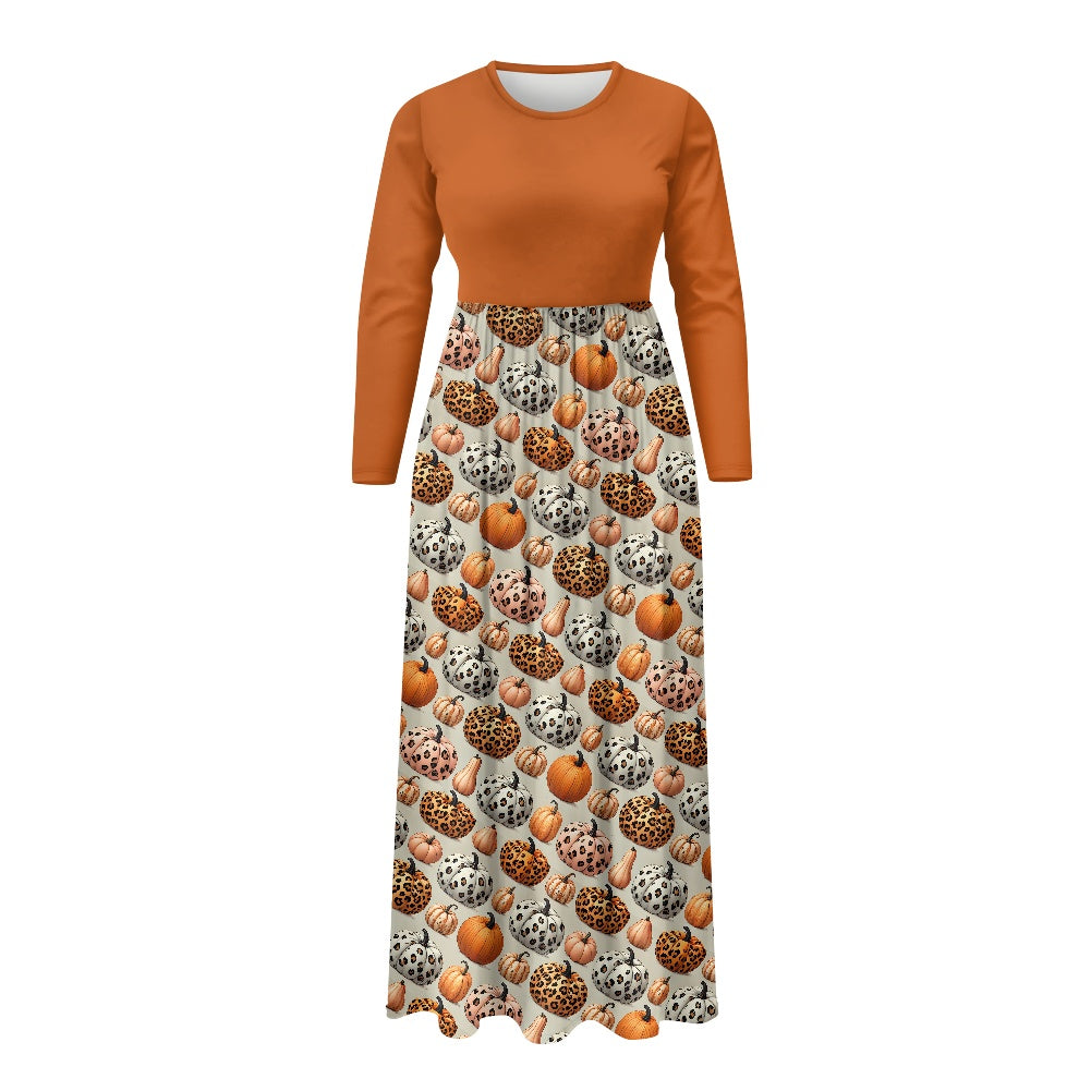 Pumpkin Ladies Long Sleeve Pocket Dress