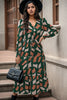 Perfee Printed Tied Pocketed Lantern Sleeve Dress