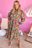 Multicolor Abstract Geometric Print Notch Neck Tiered Boho Dress