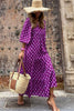 Purple Boho Printed Puff Sleeve Maxi Dress