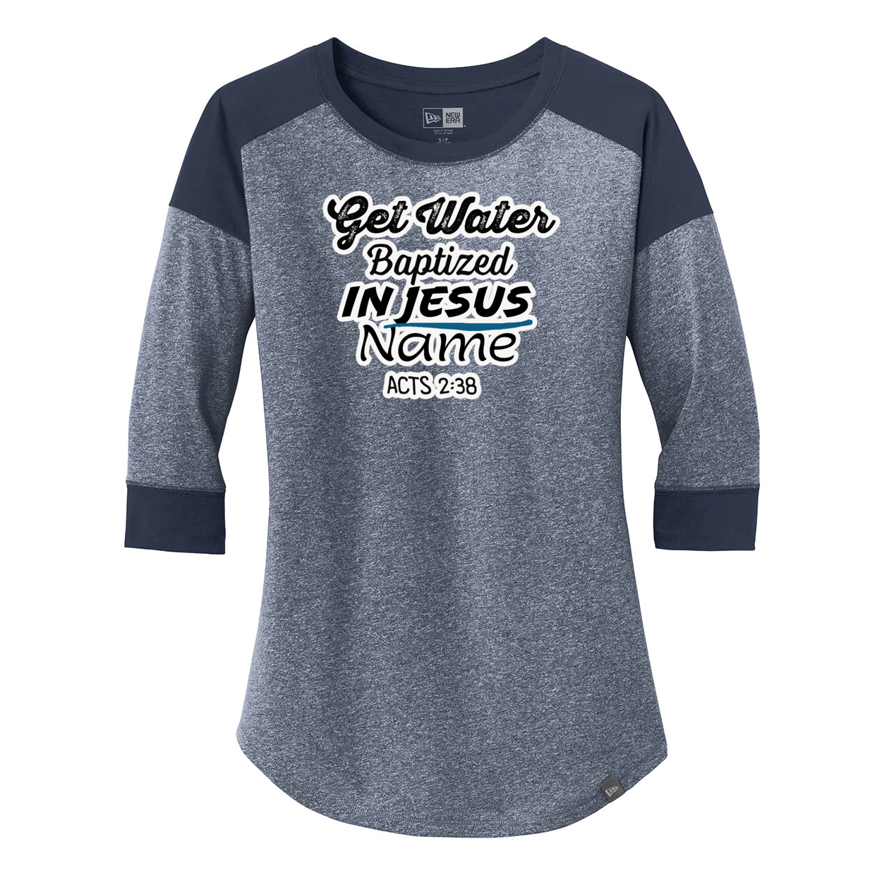 Water Baptize Acts 2:38 Ladies Heritage Blend 3/4-Sleeve Baseball Raglan Tee. LNEA104