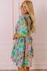 Green Plus Floral Print Puff Sleeve Tiered Shirt Tunic Dress