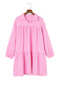 Pink Turn-down Neck Textured Bubble Tunic