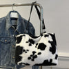 Cow Print Furry Tote Bag