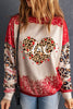 Red love Leopard Bleached Heart Graphic Sweatshirt